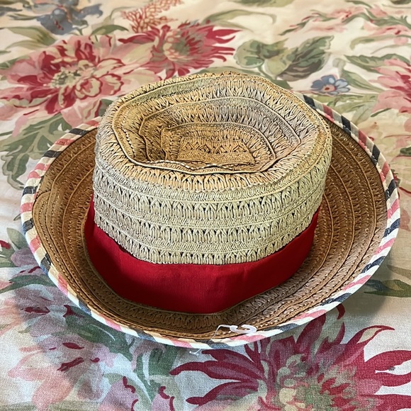 BCBG Generation sz OSFA Straw Hat 
Woven Fabric RED Ribbon Patriotic Trim $88NEW - Picture 7 of 15